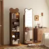 Espejo de Cuerpo Entero Giratorio, de Pie, para Uso Doméstico en Dormitorio, Moderno, Móvil, con Revistero y Almacenamiento Integrado Espejo de Montaje