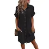 2025 Aliexpress Wish Amazon Verano Caliente Vestido Sencillo de Cuello en V con Botones de Color Puro para Mujer Ropa para Mujer de Exportación
