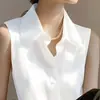 Camiseta Regata com Gola Polo de Temperamento Fashion Cetim Versátil Peça de Sobrepor Colete Feminino de Verão Camisa Base Elegante que Afina