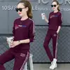 Conjunto Informal de Moda Estilo Coreano Sudadera con Capucha de Manga Larga Cuello Redondo con Letra Pantalones Ajustados Rayados Pantalones Largos Conjunto de Dos Piezas Mujer Primavera Otoño