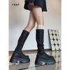 2024 novas botas femininas gordinhas de outono e inverno, mas botas pretas na altura do joelho, botas de perna grossa, botas de pelo
