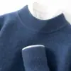 Suéter de Cashmere Masculino Gola Alta Meia Cor Sólida Espesso Suéter Casual de Negócios Solto Luxo Leve Quente Suéter Base