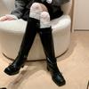 Menina Bonita Desenho Animado ~ Botas Mary Jane Doces com Laço Outono e Inverno 2024 Botas de Couro Quadradas com Salto Médio Grosso