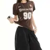 Camiseta de Verano con Estilo Retro Deportivo Nueva Tendencia Cuello Redondo Mangas Raglán Cortas para Mujer Verano Hombro Normal Corte Ajustado Estilo Chica Popular