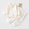 Conjunto de Bebé de Cintura Alta Clase A Algodón Puro Primavera/Otoño Ropa para Recién Nacidos Unisex Conjunto de Bebé de Manga Larga de Algodón Puro