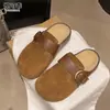 Couro Genuíno Pessoa Preguiçosa Sola Grossa Aumento de Altura Biqueira Meia Chinelo Interno Feminino Aumento de Altura 2026 Outono/Inverno Novo Chegada Veludo Adicionado Estilo Birkenstock Mules