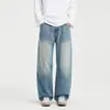 Ropa de Hombre Fengshe / 2026 Primavera y Otoño Nuevo Estilo Americano High Street Retro Jeans Rectos Sueltos con Efecto de Caída y Dobladillos Curvos