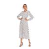 Vestido de Chiffon com Bolinhas Elegante para Trabalho, Primavera e Outono 2022, Cruzado, Cintura Elástica, Gola Redonda, Manga Longa, Barra Ampla, para Mulheres