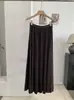 KEKEZOON Estilo Elegante Saia Plissada com Caimento Feminina Cintura Alta Plissada Barra Larga Emagrecimento Cor Sólida Saia Longa 9074