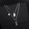 Colar de urso de aço titânio camada dupla feminino ins hip-hop outono e inverno corrente longa para suéter acessórios de colar para suéter de casal