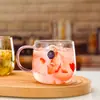 Venta al por mayor de fábrica taza de café de vidrio con asa estilo nórdico taza de leche taza de barriga grande taza transparente para avena desayuno