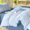 Juego de Cuatro Piezas de Algodón Puro para Dormir sin Tintes Clase A ins Estilo Fresco Pequeño Color Sólido Algodón Lavado Supersuave Sábana Bajera Estilo Sábana de Cama Funda Nórdica Juego de Tres Piezas