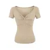 Camiseta Estilizada de Manga Corta Ajustada con Escote en V y Lazos Cruzados para Mujer, Nuevo Estilo Verano 2026, Impresionante Top Corto Ajustado Dulce y Picante