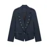 Comercio exterior transfronterizo de Amazon 2026 superventas chaqueta blazer corto de doble botonadura a rayas azul marino de manga larga para mujer