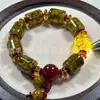 Pulseras de Ágata Natural al por Mayor para Hombres y Mujeres, Pulseras de Cuenta Barril de Ágata con Patrón de Dragón Amarillo, Joyería de Pulsera de Jade Natural