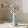 Ventilador de Mão Pequeno Refrescante de Verão Cor Creme Simples com 3 Velocidades, Base com Suporte para Celular, Carregamento USB, Ventilador de Mesa