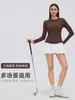 Camisa Henle Henley Casual Versátil de Manga Longa Modal Botão Abertura Frontal Parcial Roupas Esportivas para Yoga Camiseta Top para Mulheres D25146