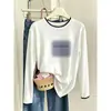 Estilo de dos piezas con bloques de color, camiseta de manga larga 100% algodón para mujer, colección de otoño, corte holgado, talla grande, casual, a la moda, versátil y se puede usar como capa base o top