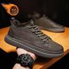 Sapatos Masculinos de Inverno com Forro de Lã Sapatos de Chef Estilo Coreano Masculino Versátil Antiderrapante Sapatos de Couro Preto Casuais Acolchoados Quentes Sapatos de Algodão para Homens