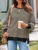 Sudadera Pulóver de Punto Gofrado de Manga Larga con Cuello Redondo y Abertura para Exportación Europea y Americana 2025 Ropa de Mujer Popular en Amazon