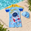 Trajes de baño para niños para niños al por mayor Lindos trajes de baño de una pieza de dibujos animados para niños pequeños y medianos de manga corta para la playa Protección solar Trajes de baño para niños
