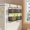 Prateleira lateral para armazenamento em geladeira de cozinha, suporte multifuncional de parede para temperos e filme plástico, multicamadas
