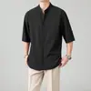 Ropa Muxi Verano Nuevo Estilo Chino Cuello Alto Versión Coreana Camisa Blanca para Viajar Fina de Secado Rápido Versátil Corte Holgado Media Manga