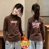 Blusa Térmica de Felpa para Niñas con Cuello Volante Otoño Invierno 2026 Nuevo Estilo para Niños Medianos y Mayores Cuello Alto Capa Base Cálida Blusa Casual