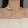 Colar com Borboleta Amarela e Franja de Folha de Ginkgo com Contas Novo Estilo Garota Quente Doce Cool Primavera e Verão Corrente de Clavícula Empilhada de Alta Qualidade