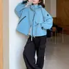 Nueva Chaqueta Corta Azul con Capucha Estilo Coreano para Mujer Primavera y Otoño 2026, Chaqueta Exterior Adelgazante y Rejuvenecedora para Mujeres Pequeñas