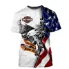 Nova Camiseta Masculina com Estampa Digital 3D de Caveira com Logo de Carro Transfronteiriço Manga Curta para Passeio de Motocicleta Fabricante Atacado Corte Solto