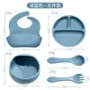 Conjunto de Louça Infantil de Silicone de Grau Alimentício Transfronteiriço Fácil de Limpar Resistente a Altas Temperaturas com Ventosa Louça para Alimentação Complementar de Bebê
