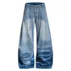Venda Direta de Fábrica Bordado de Bolso Americano Faca Curva Jeans Masculino Cintura Média Solto Formato Pera Emagrecimento Perna Reta Perna Larga Longo