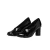Sapatos Mary Jane de Solado Grosso Estilo Retrô para Mulheres, Sapatos Baixos Pretos para Combinar com Saias, Sapatos Pequenos de Couro com Superfície de Couro, Bico Redondo e Saltos Grossos