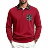 2026 Moletom com Capuz Polo de Manga Longa Masculino Estampado Gola Lapela Bolso Cor Sólida Casual Pulôver Top