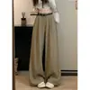 Foto real da nova calça de cintura elástica wide leg para mulheres, outono 2026, com design único, estilo solto e casual, 18440