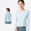 Camiseta Manga Longa Feminina Slim e Versátil para Yoga, Esportes ao Ar Livre, Respirável, Gola Redonda, Efeito Emagrecedor para Pilates, Top Fitness