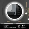Espejo de Baño Gris Pistola con Iluminación LED, Inteligente, Sin Taladro, Redondo, Antivaho para Hotel, Pantalla Táctil, Montado en Pared para Baño