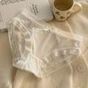 """Garota Creme" [Calça Máscara para Bum Bum] Cor Sólida para Primavera e Verão Roupa Íntima de Seda Gelada para Meninas Cintura Média Secagem Rápida Borda de Renda"""