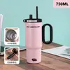 Taza de Hielo Nueva de Gran Capacidad Transfronteriza con Asa para Uso en Exteriores, Portavasos de Coche, Taza Termo de Acero Inoxidable 316, Taza con Popote