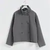 Ropa de Otoño e Invierno Transfronteriza Europea y Americana para Mujer, Chaqueta de Mujer con Cuello Alto, Botones, Corta, Abrigo de Lana Holgado, Moderno y Versátil