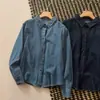 Camisa jeans retro azul de manga comprida com colarinho para mulheres, outono de 2026, estilo coreano, solta, casual, top versátil, jaqueta fina