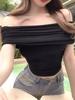 Ins Sexy Puro Top Corto de Hombro Descubierto para Mujer Verano Nuevo Ajustado Adelgazante Top de Chica Caliente para Mujer Venta al Mayoreo