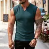 Regata de malha com listras verticais para fitness e esportes, slim fit, masculina, gola V, ombro largo, estilo americano, para comércio exterior europeu e americano, verão