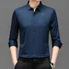 Novas Camisas Masculinas de Manga Longa, Estampadas de Alta Qualidade para Primavera e Outono, Camisas Masculinas Estampadas a Quente, Sem Costura, Alta Elasticidade, que Não Formam Bolinhas