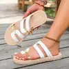 Sandalias Planas Transfronterizas Europeas y Americanas al por Mayor Sandalias de Tres Correas Multicolor Talla Grande Estilo Europeo y Americano Chanclas de Verano para Exteriores al por Mayor Talla Grande