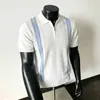 Camisa de punto jacquard a rayas con bloques de color estilo "old money" italiano, manga corta para hombre, hilo transpirable y fresco, polo con cuello