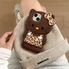 Funda para Teléfono Kt Cat de Cuero Negro con Estampado de Leopardo Dulce y Genial Adecuada para Apple 17 Pro Max iPhone 16 Silicona 14 Linda 15 Estilo Coreano