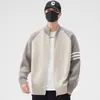 Suéter Cardigan Masculino Primavera e Outono 2025 Marca Tendência Gola Alta Cor Contrastante Jaqueta Tricotada Casual para Meninos Roupas de Lã Roupas de Inverno