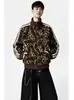 Jaqueta Retro Americana com Gola Alta Estampa de Leopardo para Homens e Mulheres Outono Casual Cardigã com Zíper Moletom Jaqueta Esportiva Listrada Solta